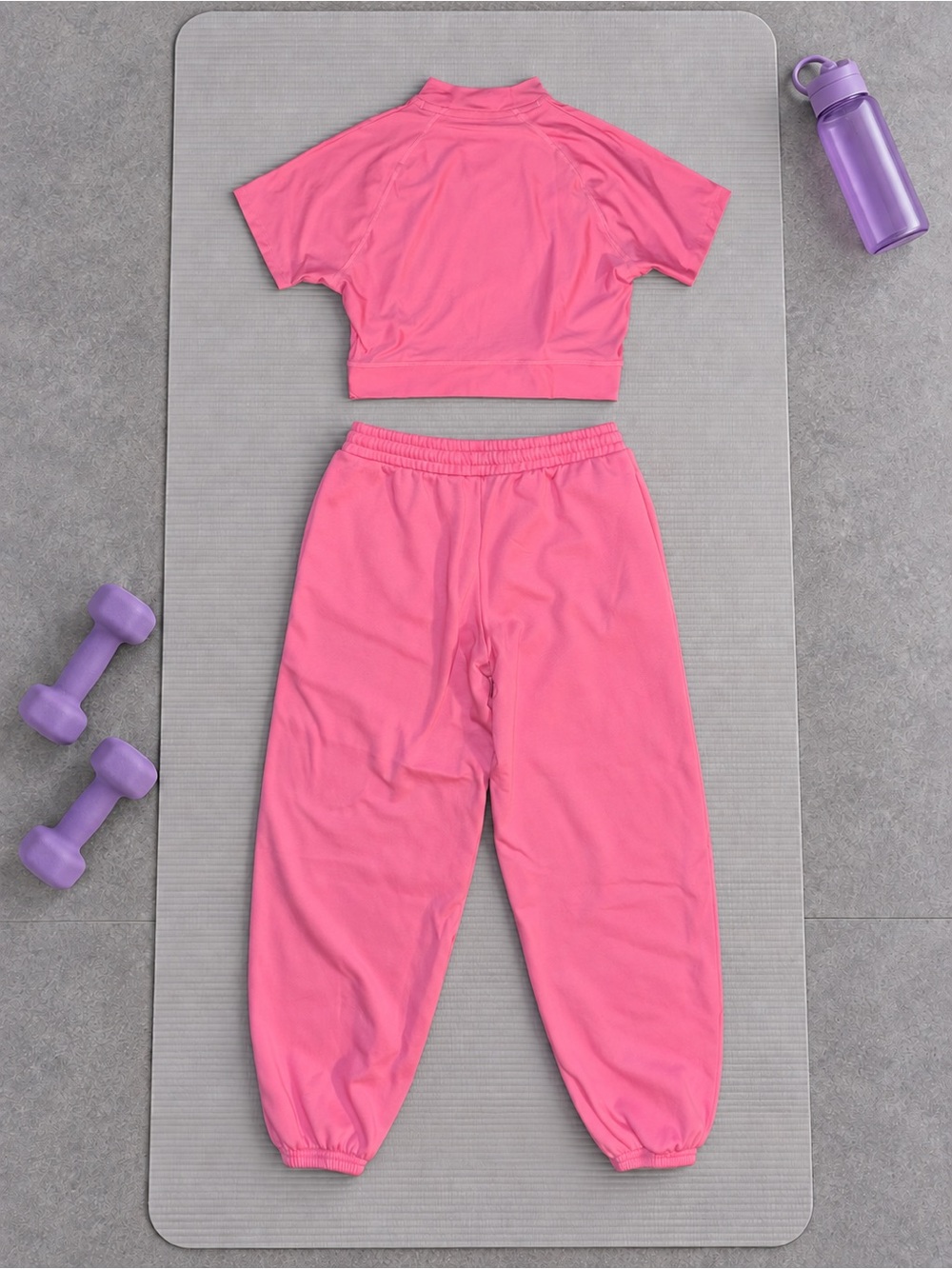 Under Armour Hot Pink Fleece Sweatpants & Crop Mock Top Set - Picture 3 of 7